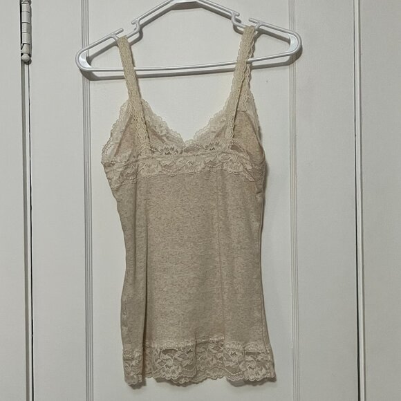 Abercrombie & Fitch lace trim tank top size medium cream oatmeal Y2K cotton - Picture 2 of 9